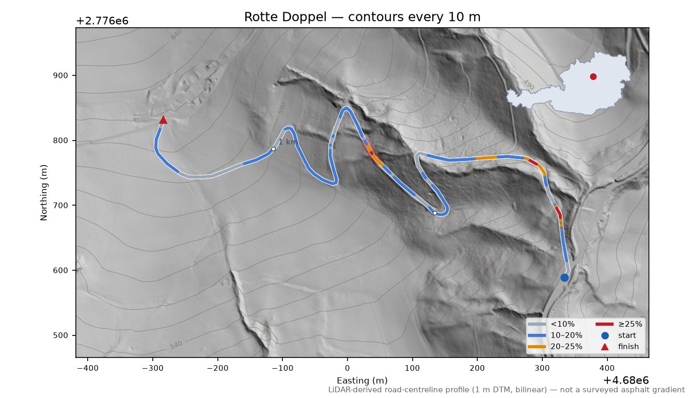 Rotte Doppel LiDAR hillshade map with contours