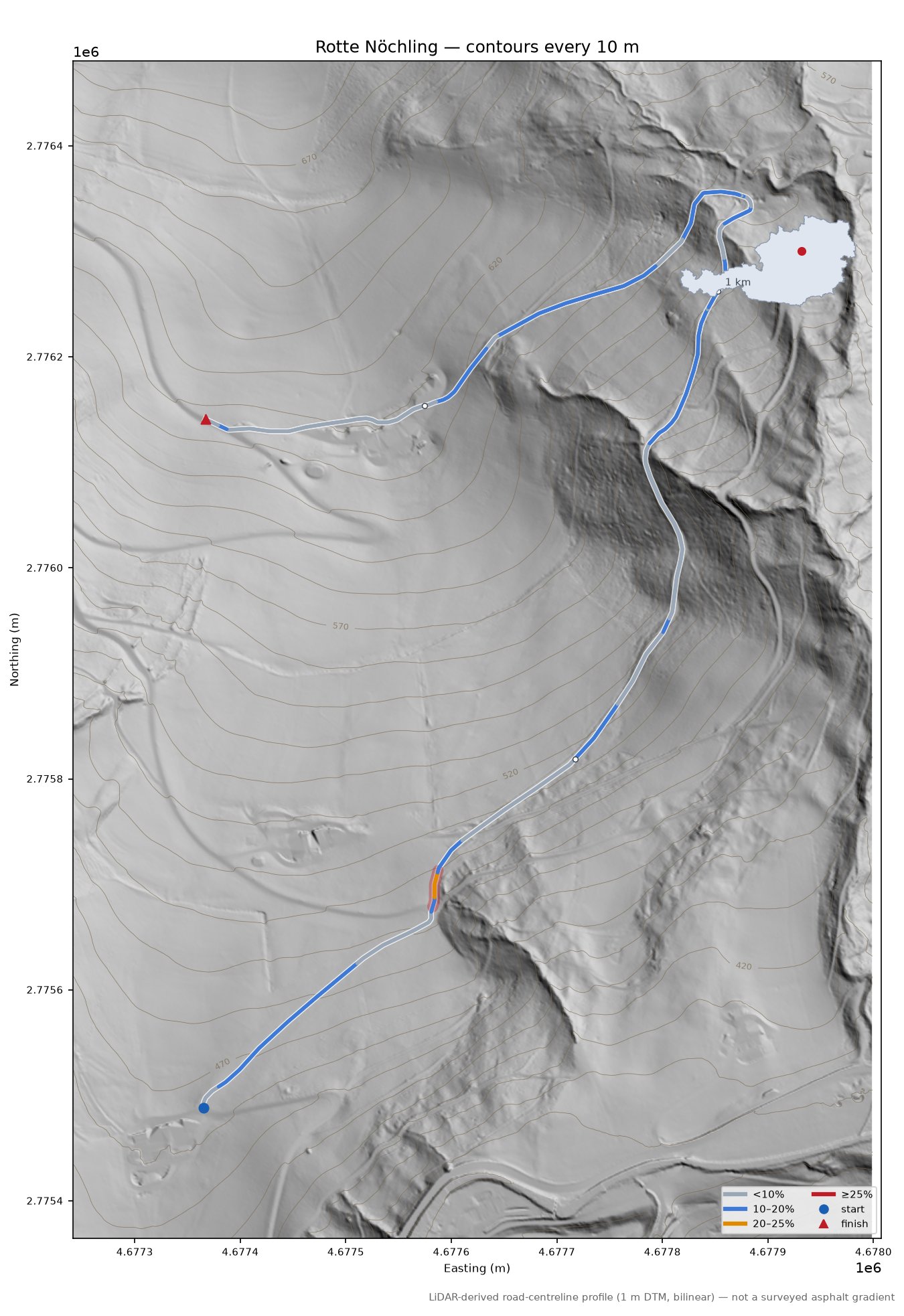 Rotte Nöchling LiDAR hillshade map with contours