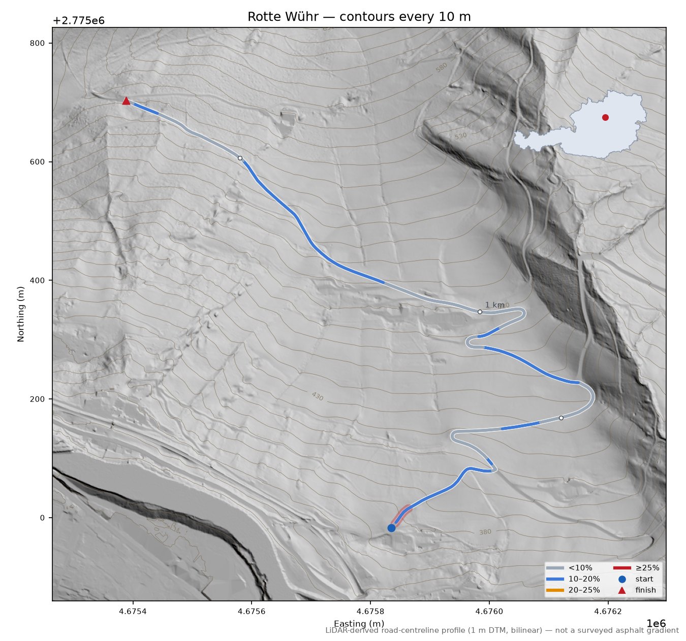 Rotte Wühr LiDAR hillshade map with contours