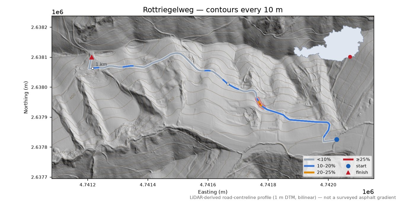 Rottriegelweg LiDAR hillshade map with contours