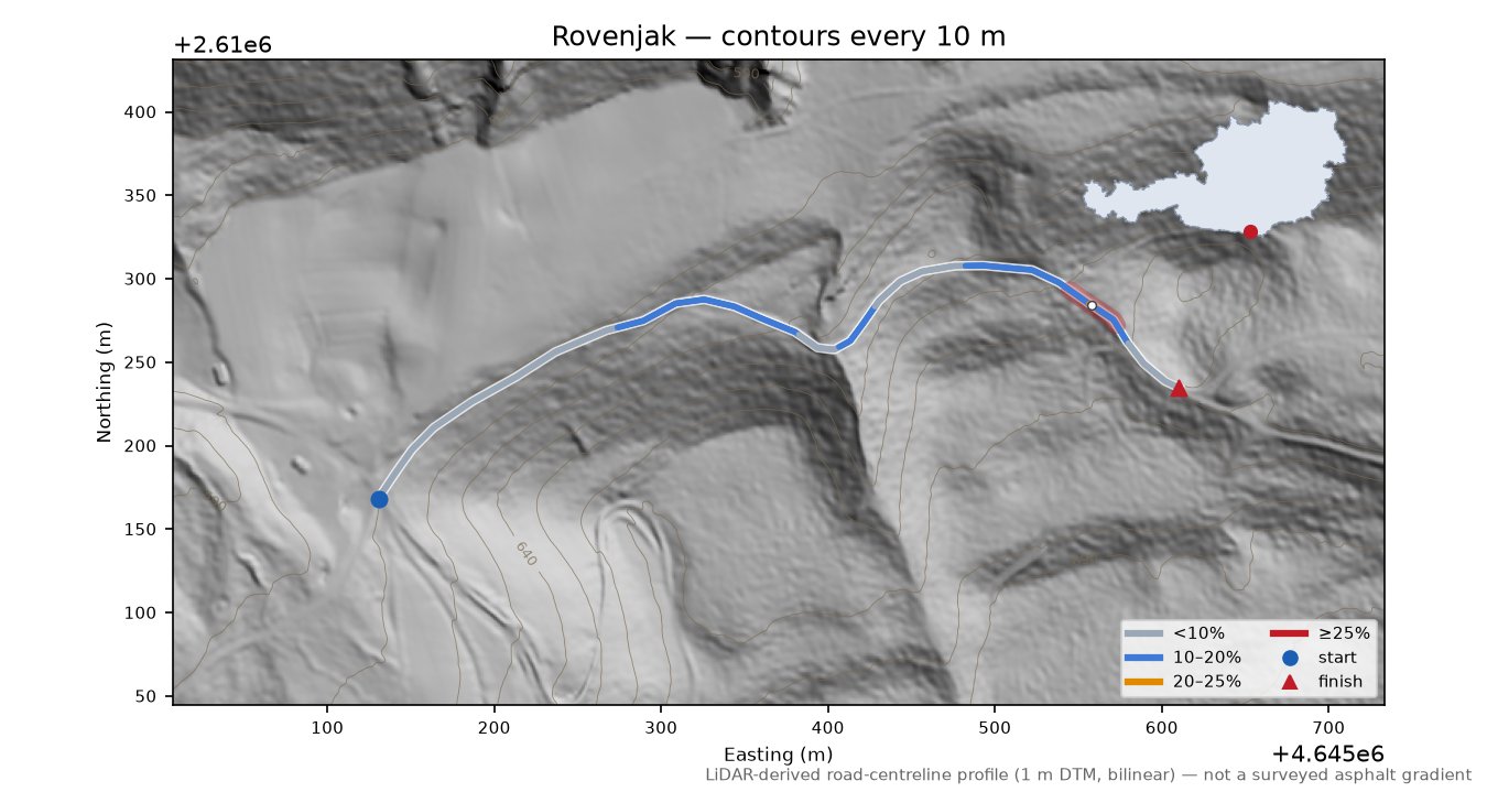 Rovenjak LiDAR hillshade map with contours