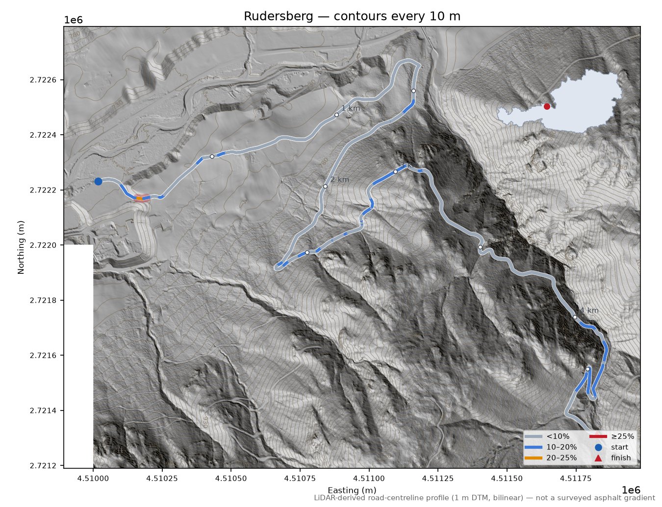 Rudersberg LiDAR hillshade map with contours