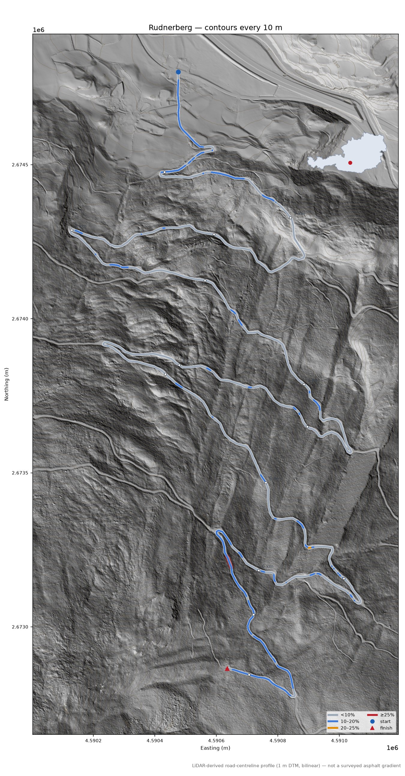 Rudnerberg LiDAR hillshade map with contours