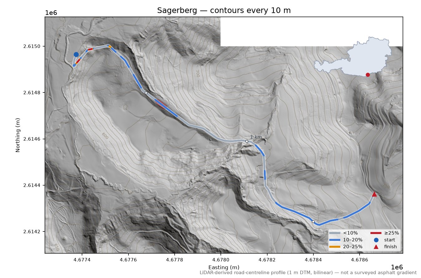 Sagerberg LiDAR hillshade map with contours