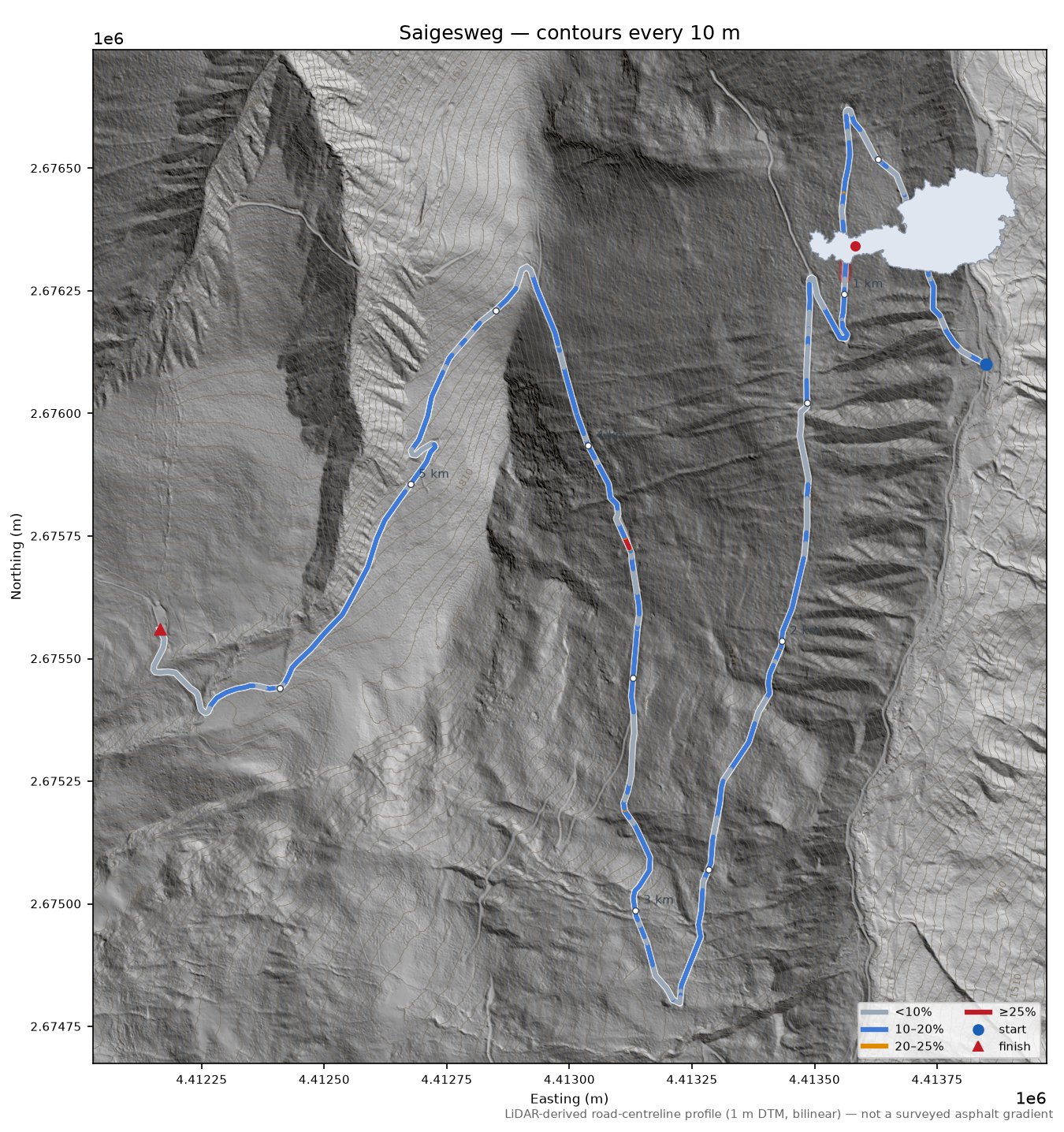 Saigesweg LiDAR hillshade map with contours