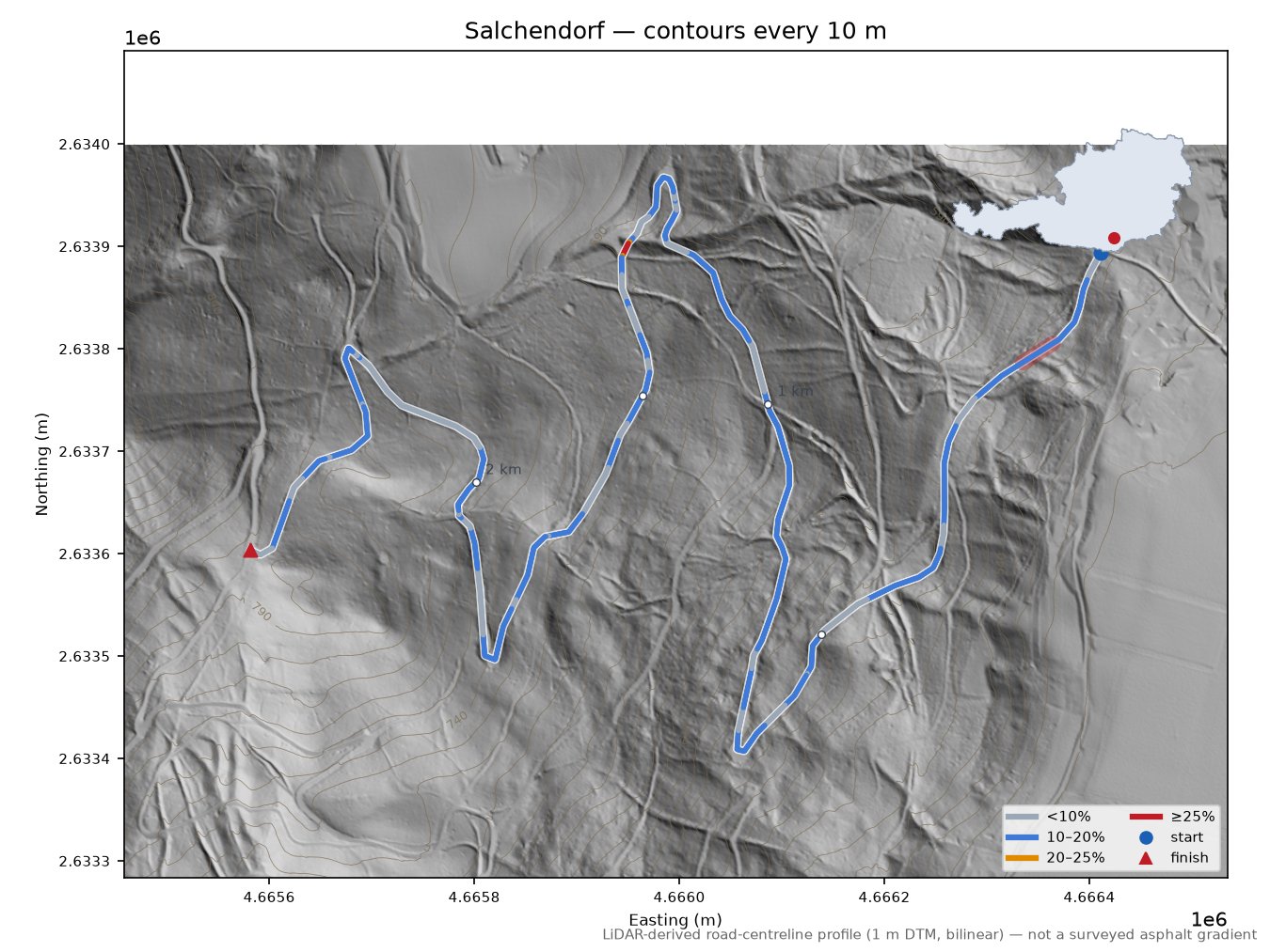 Salchendorf LiDAR hillshade map with contours