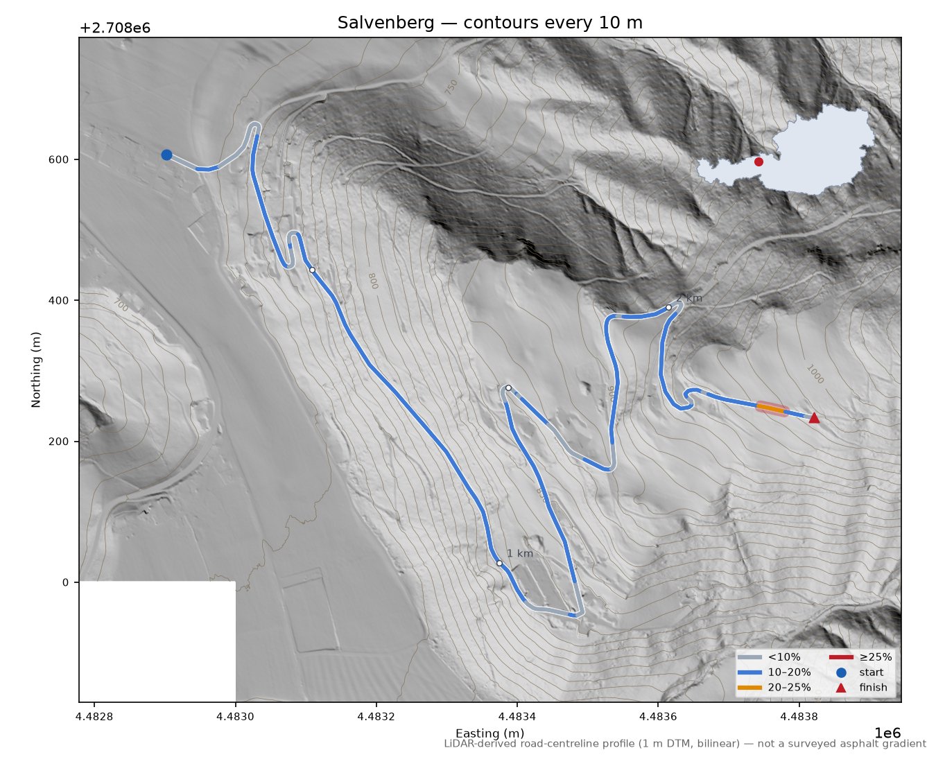 Salvenberg LiDAR hillshade map with contours