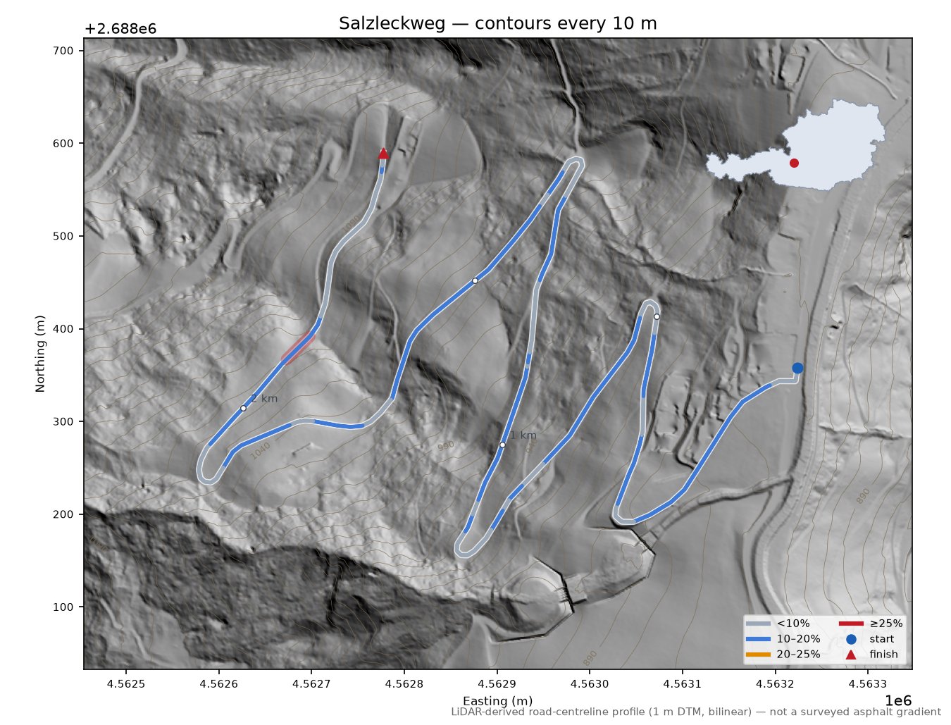 Salzleckweg LiDAR hillshade map with contours