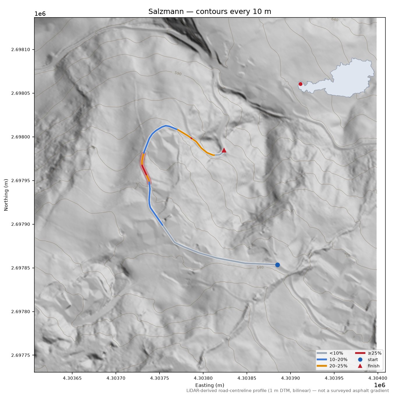 Salzmann LiDAR hillshade map with contours