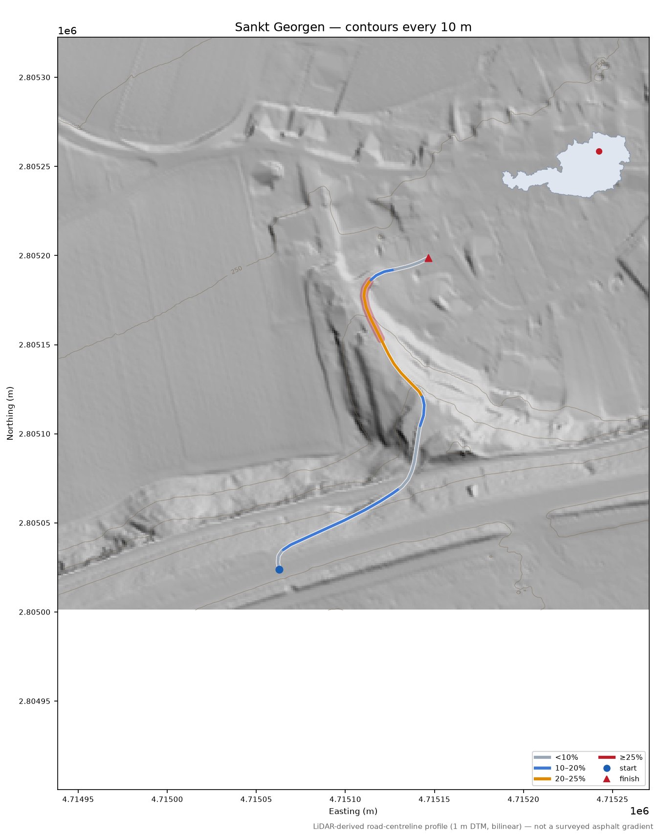 Sankt Georgen LiDAR hillshade map with contours