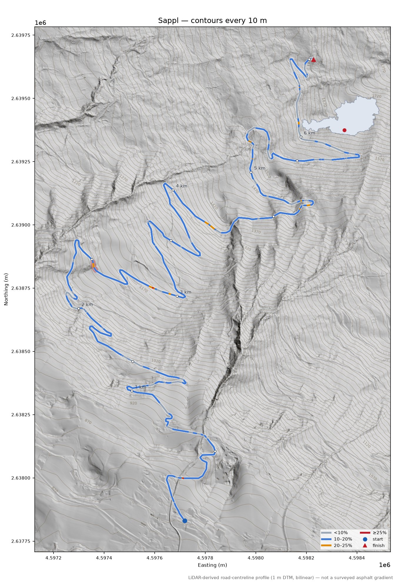 Sappl LiDAR hillshade map with contours