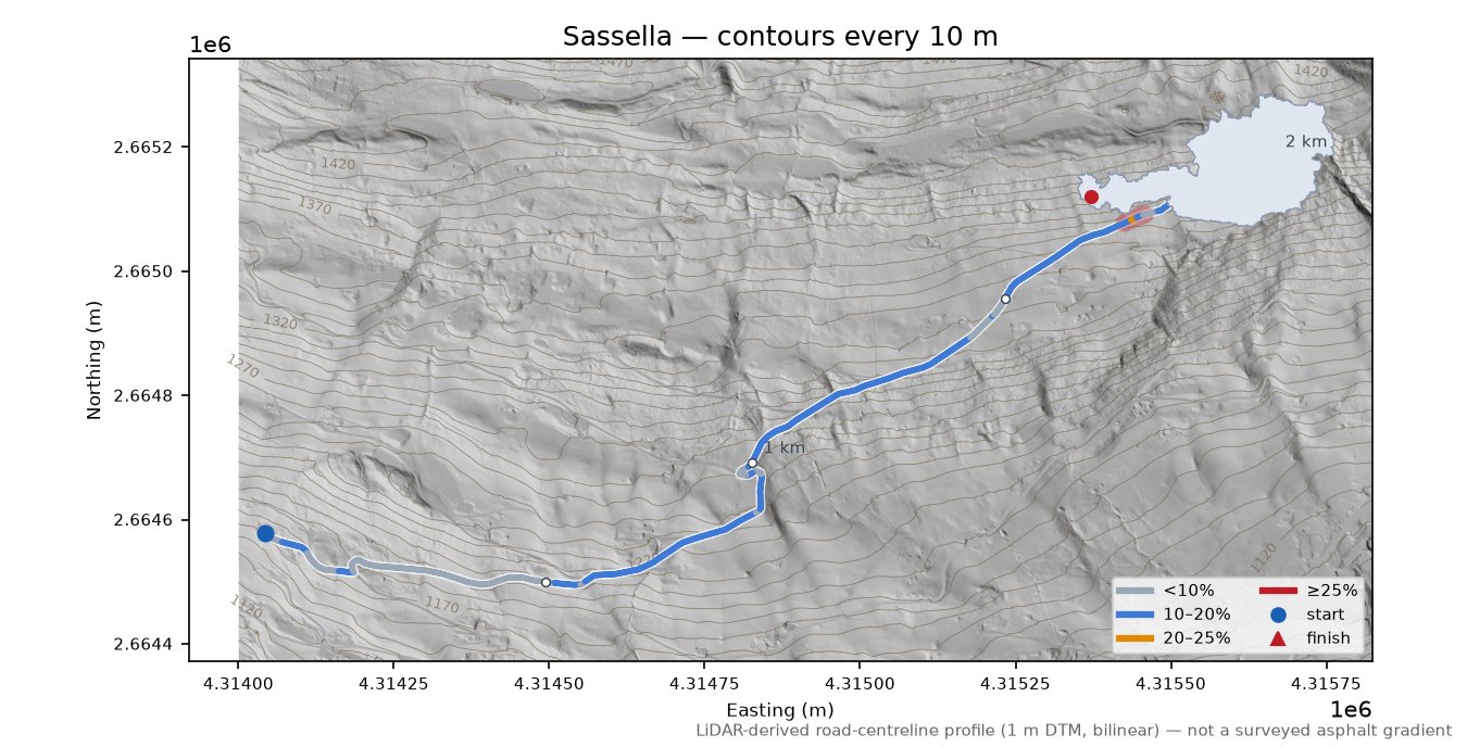 Sassella LiDAR hillshade map with contours