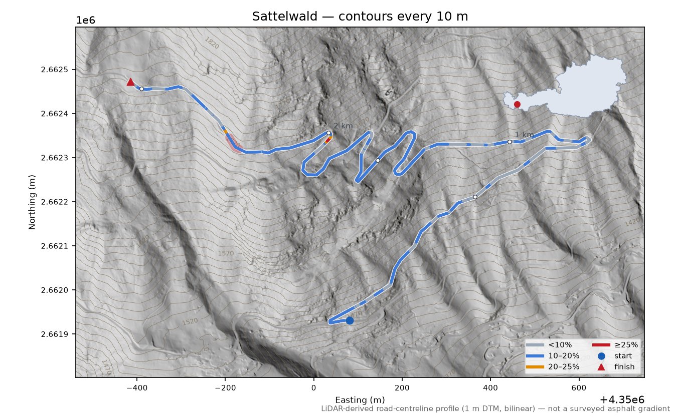 Sattelwald LiDAR hillshade map with contours