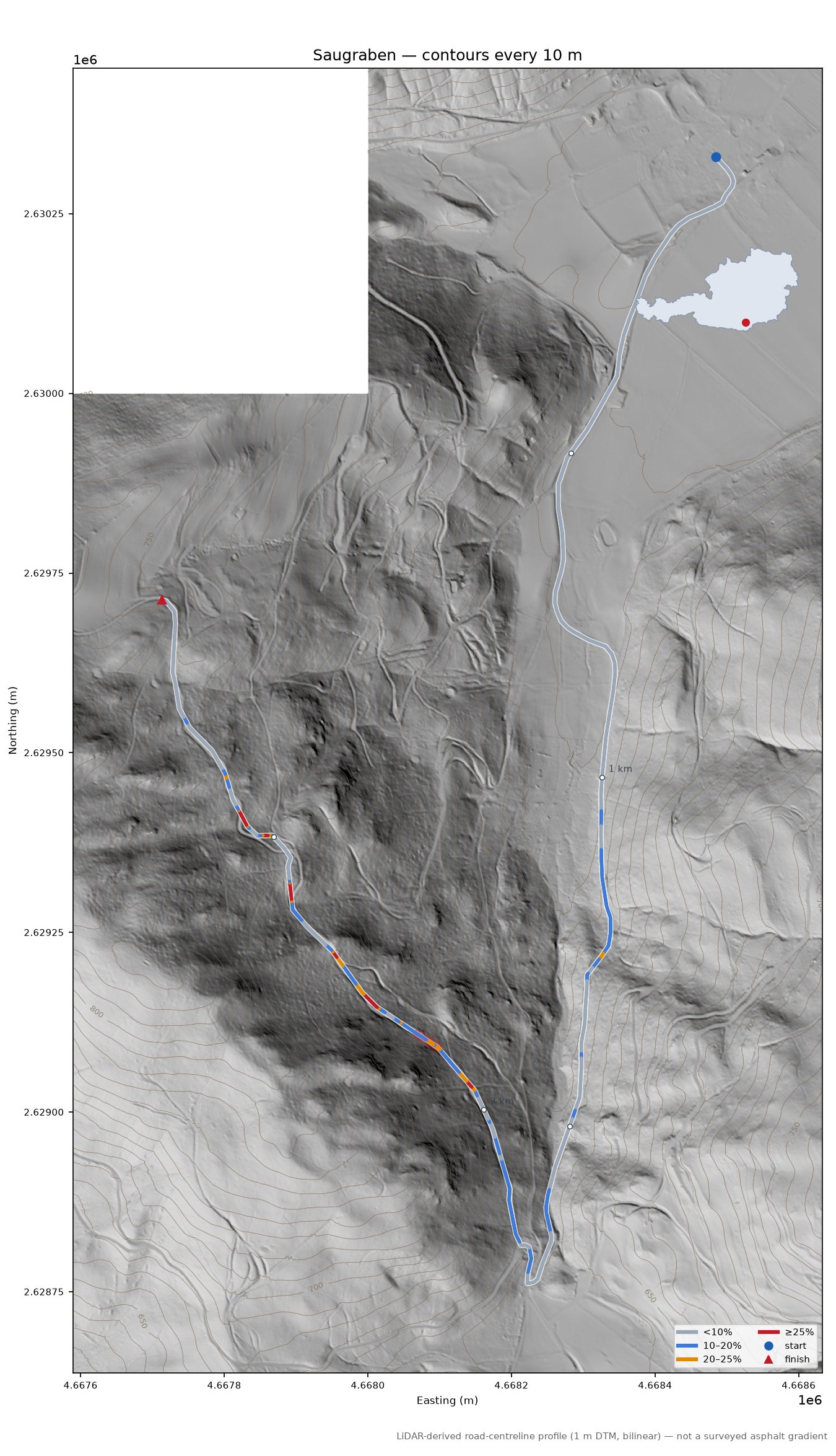 Saugraben LiDAR hillshade map with contours