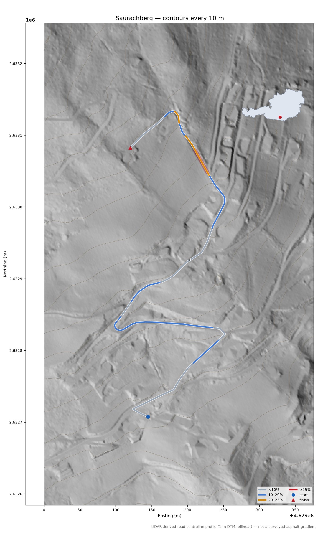 Saurachberg LiDAR hillshade map with contours