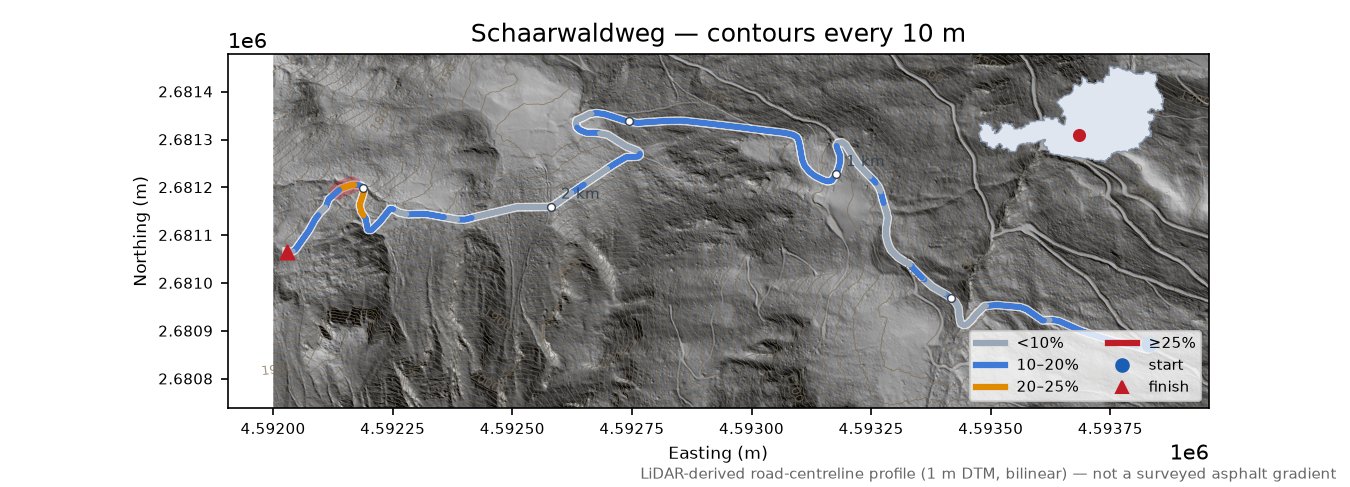 Schaarwaldweg LiDAR hillshade map with contours