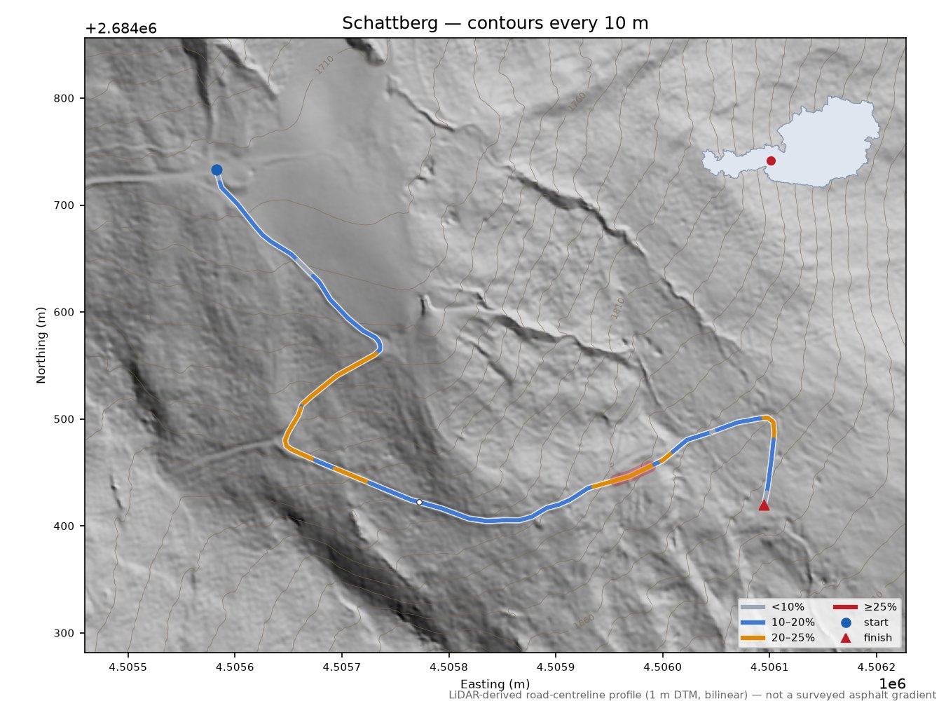Schattberg LiDAR hillshade map with contours