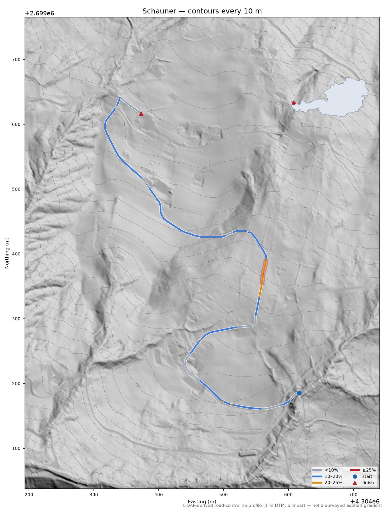 Schauner LiDAR hillshade map with contours