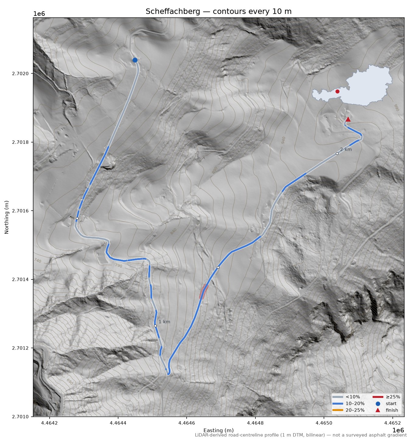 Scheffachberg LiDAR hillshade map with contours