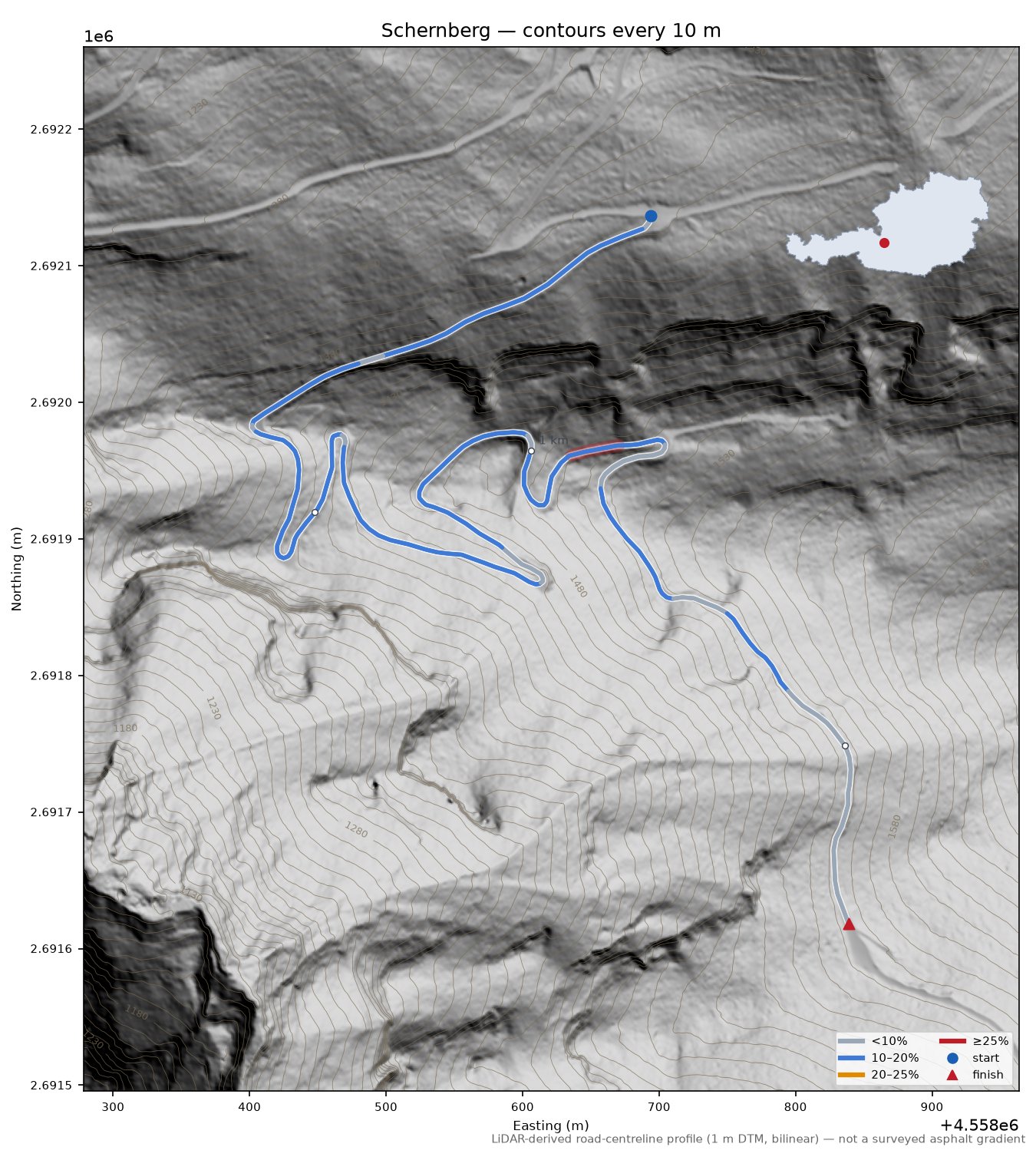 Schernberg LiDAR hillshade map with contours