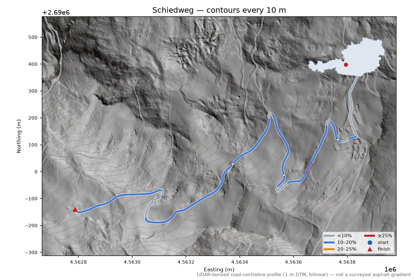 Schiedweg LiDAR hillshade map with contours