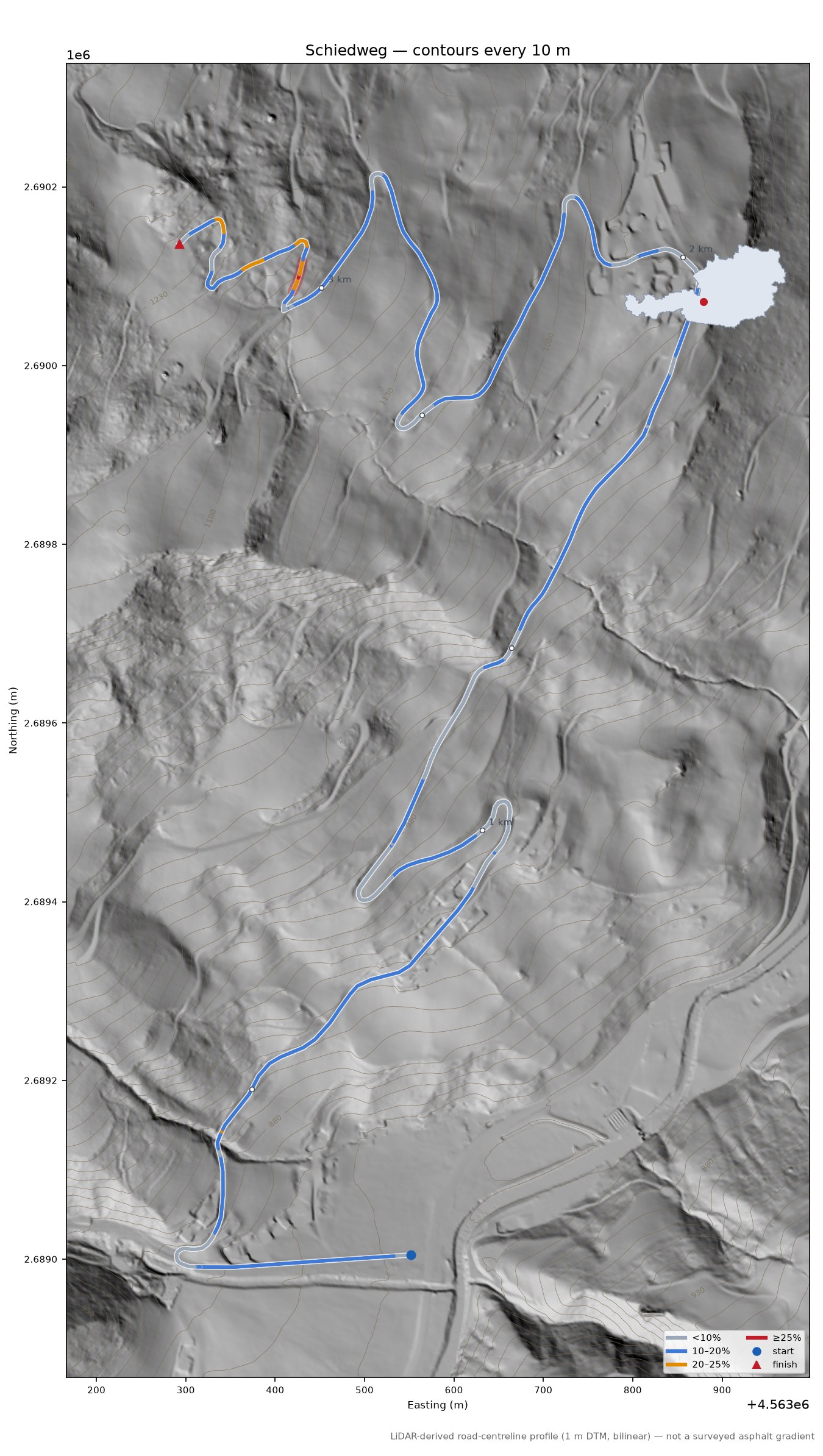 Schiedweg LiDAR hillshade map with contours