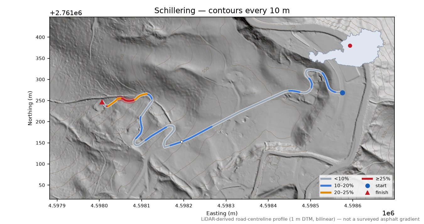 Schillering LiDAR hillshade map with contours