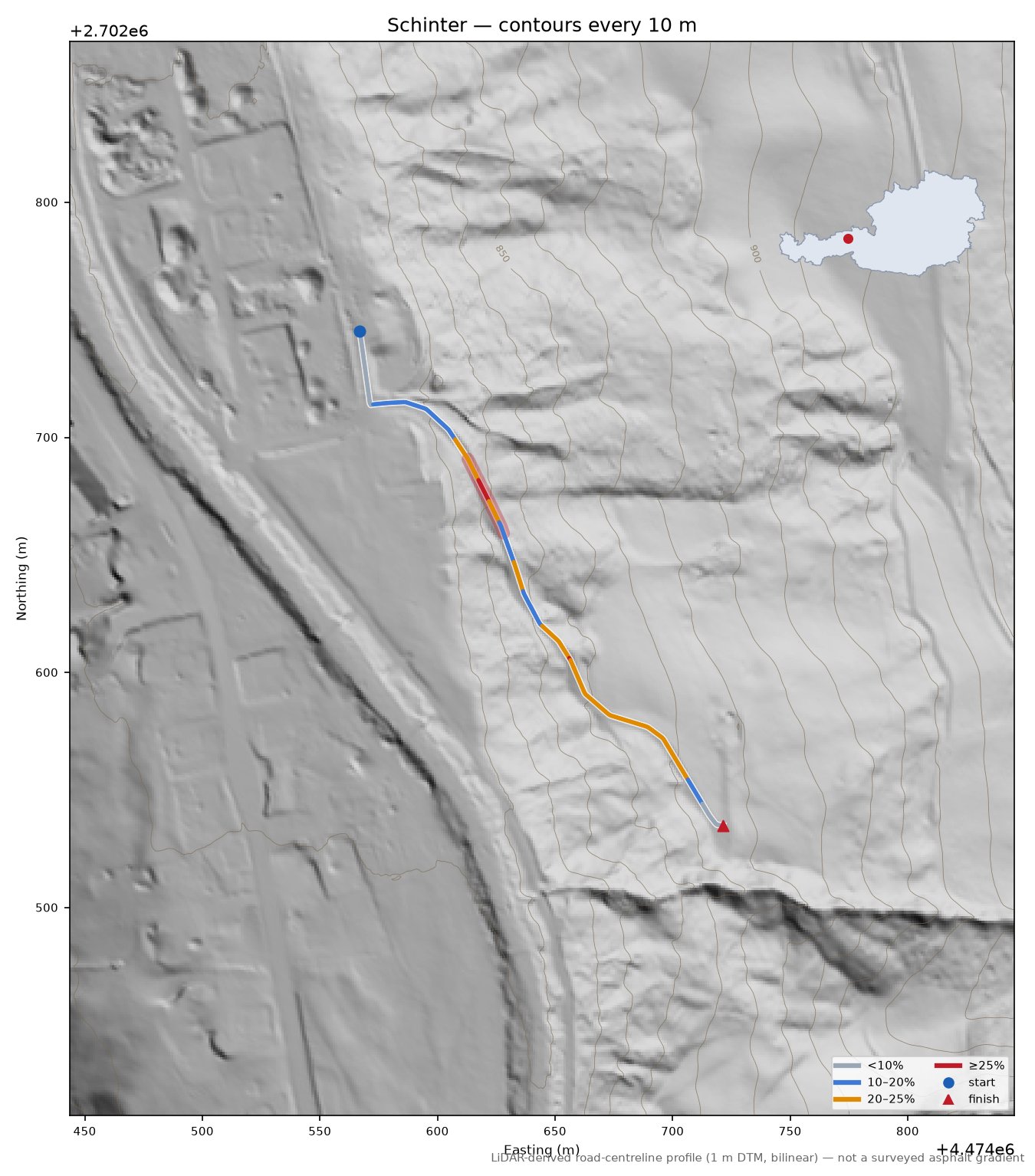 Schinter LiDAR hillshade map with contours