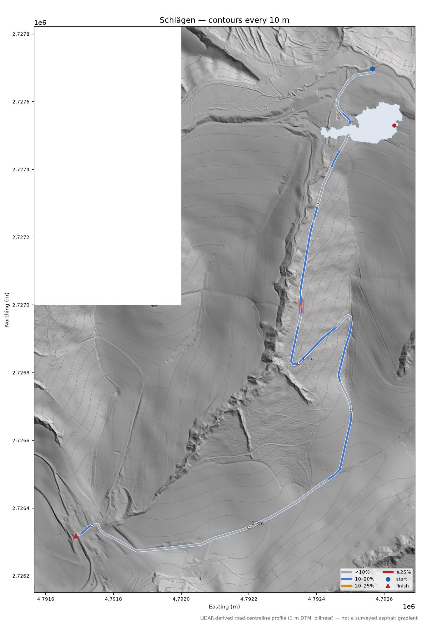 Schlägen LiDAR hillshade map with contours