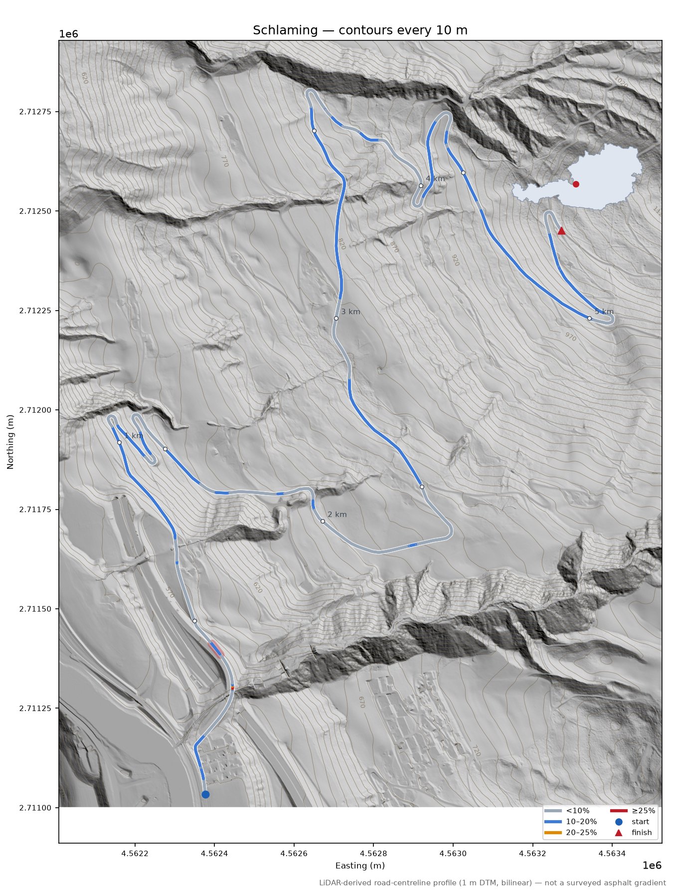 Schlaming LiDAR hillshade map with contours