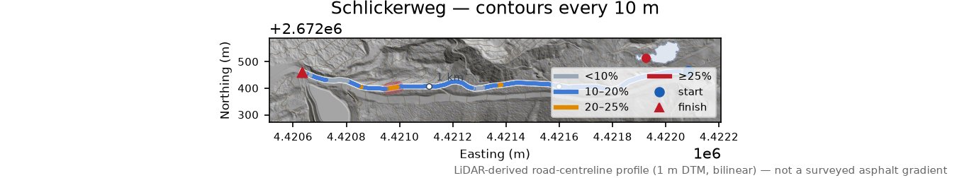 Schlickerweg LiDAR hillshade map with contours