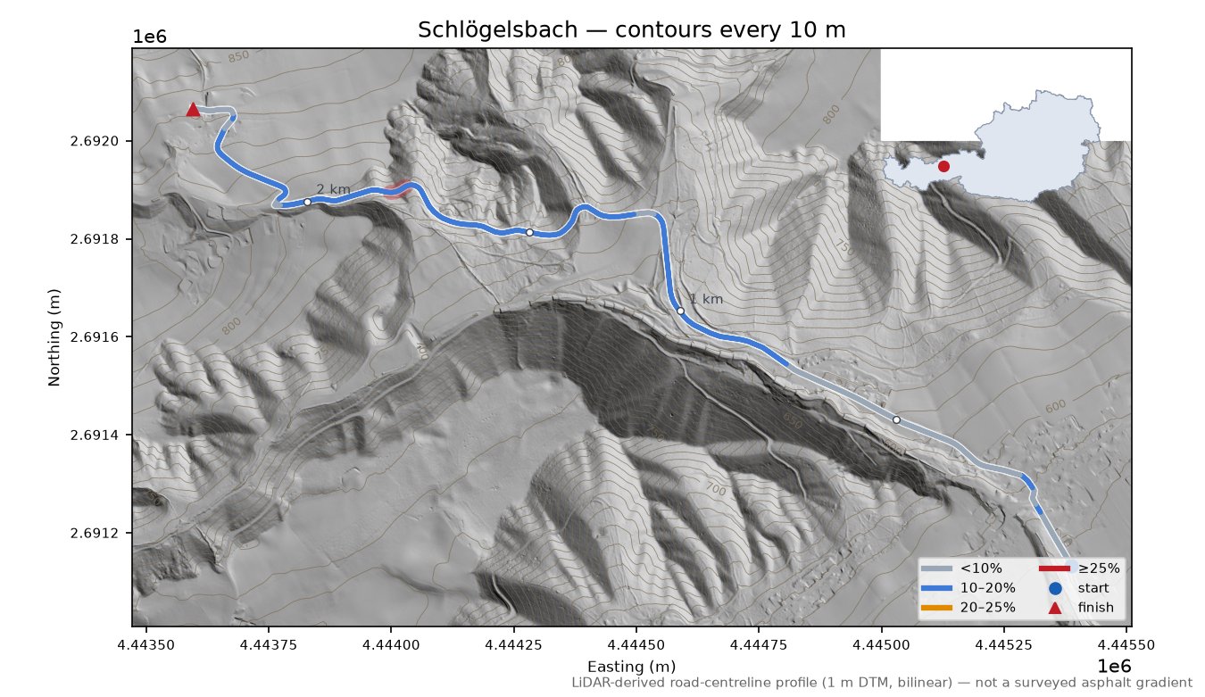 Schlögelsbach LiDAR hillshade map with contours