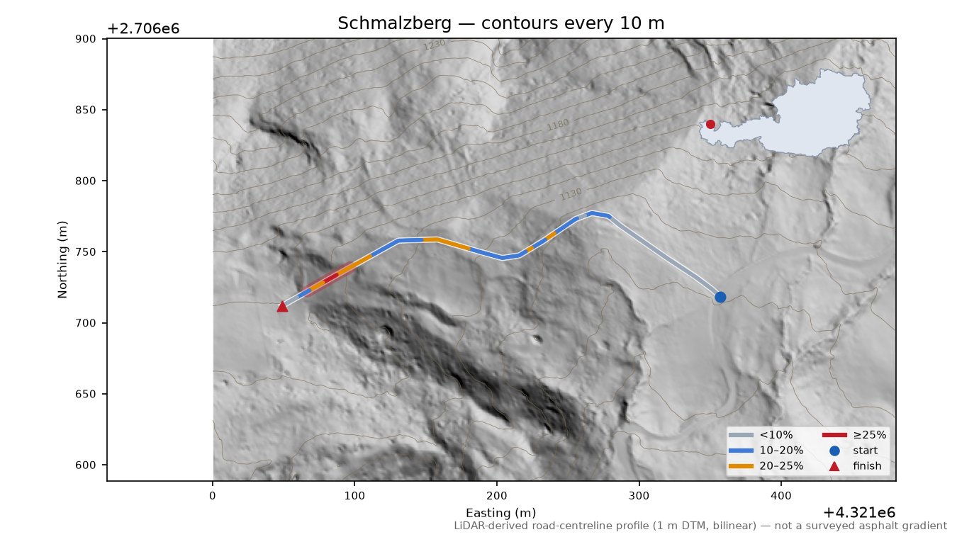 Schmalzberg LiDAR hillshade map with contours