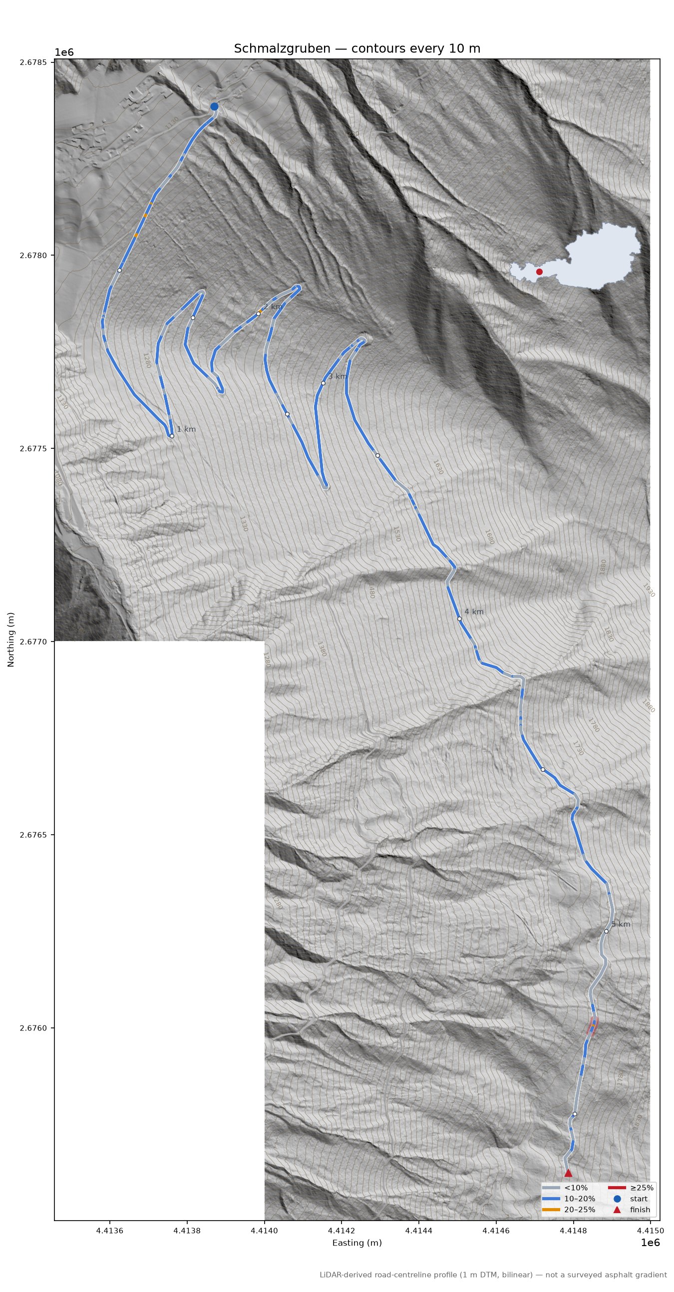 Schmalzgruben LiDAR hillshade map with contours