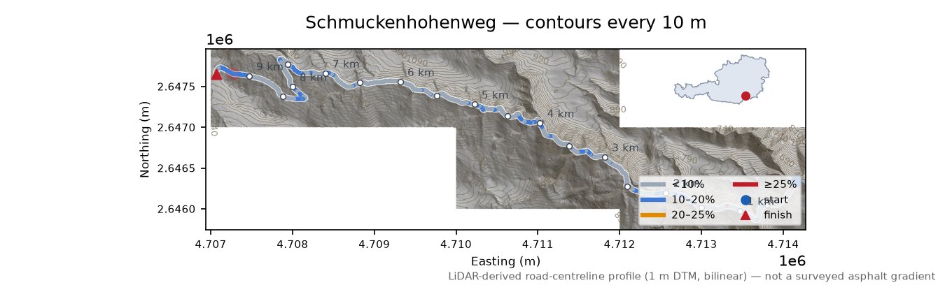Schmuckenhohenweg LiDAR hillshade map with contours