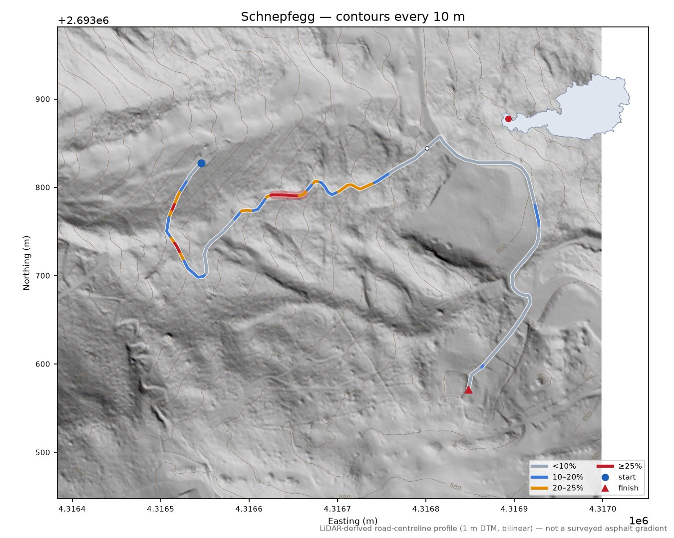 Schnepfegg LiDAR hillshade map with contours