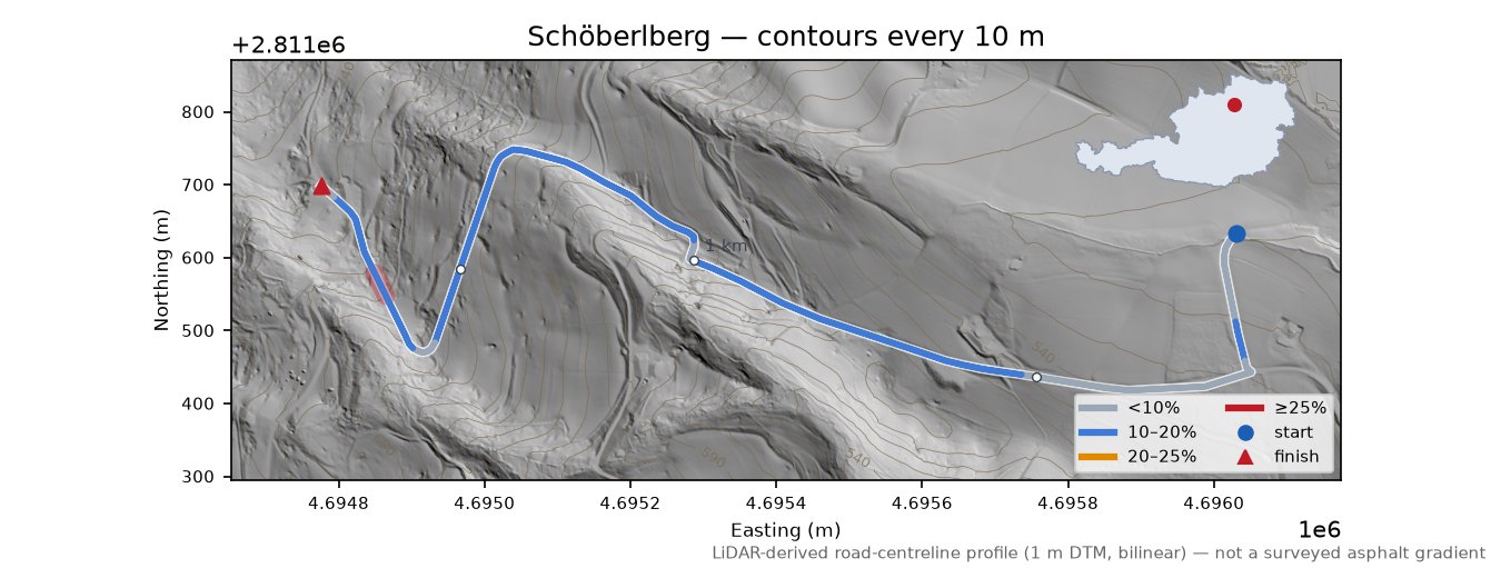 Schöberlberg LiDAR hillshade map with contours