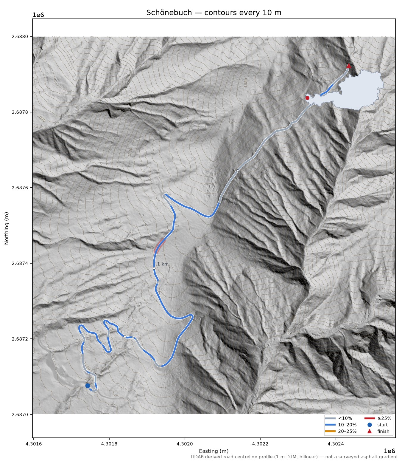 Schönebuch LiDAR hillshade map with contours