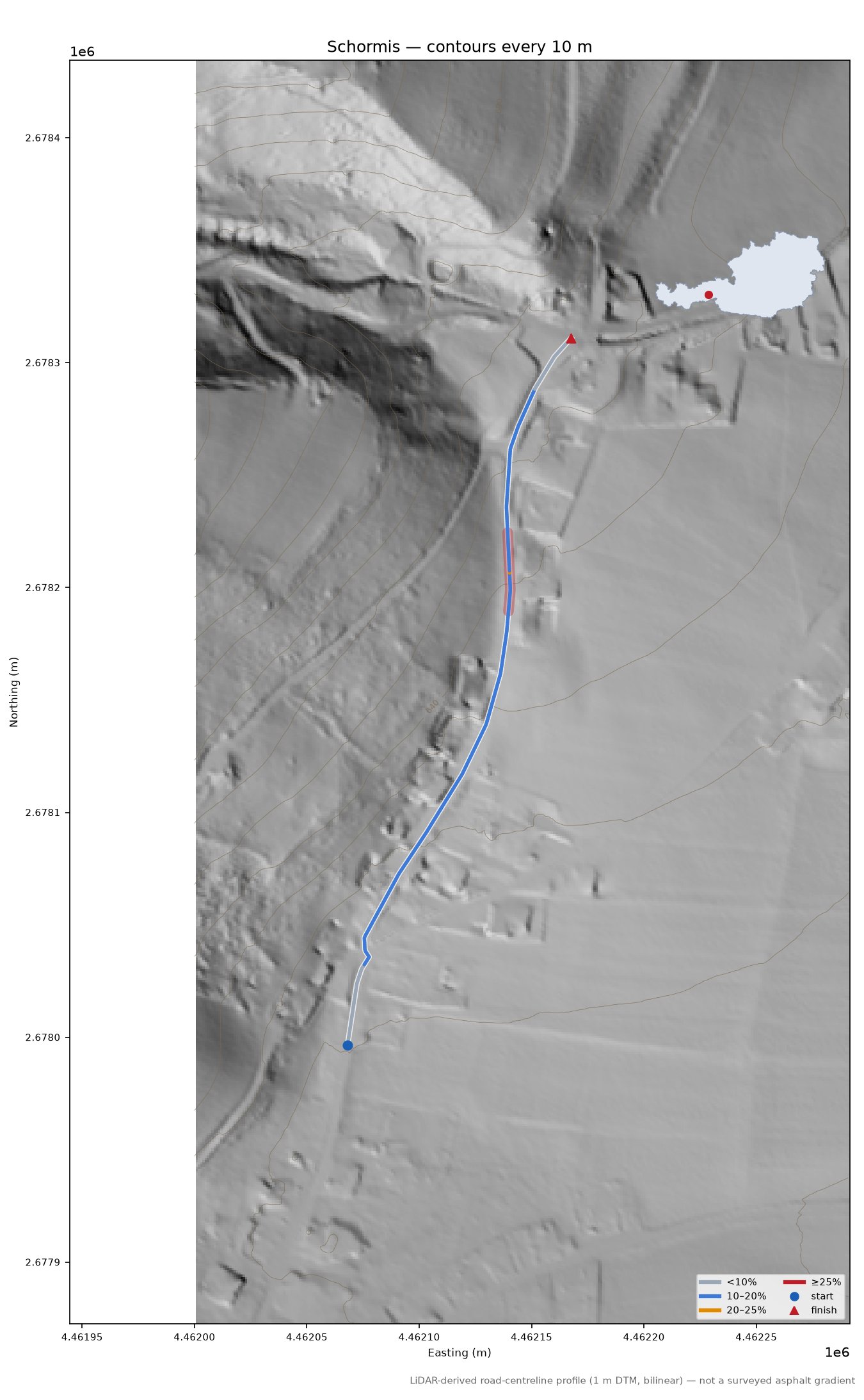 Schormis LiDAR hillshade map with contours