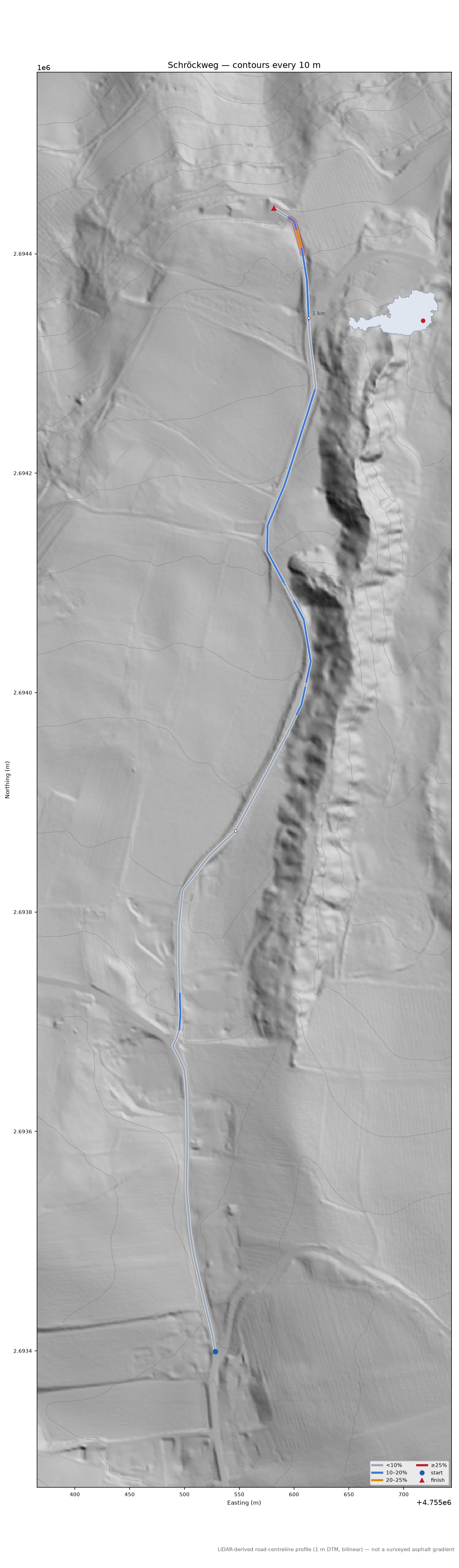 Schröckweg LiDAR hillshade map with contours