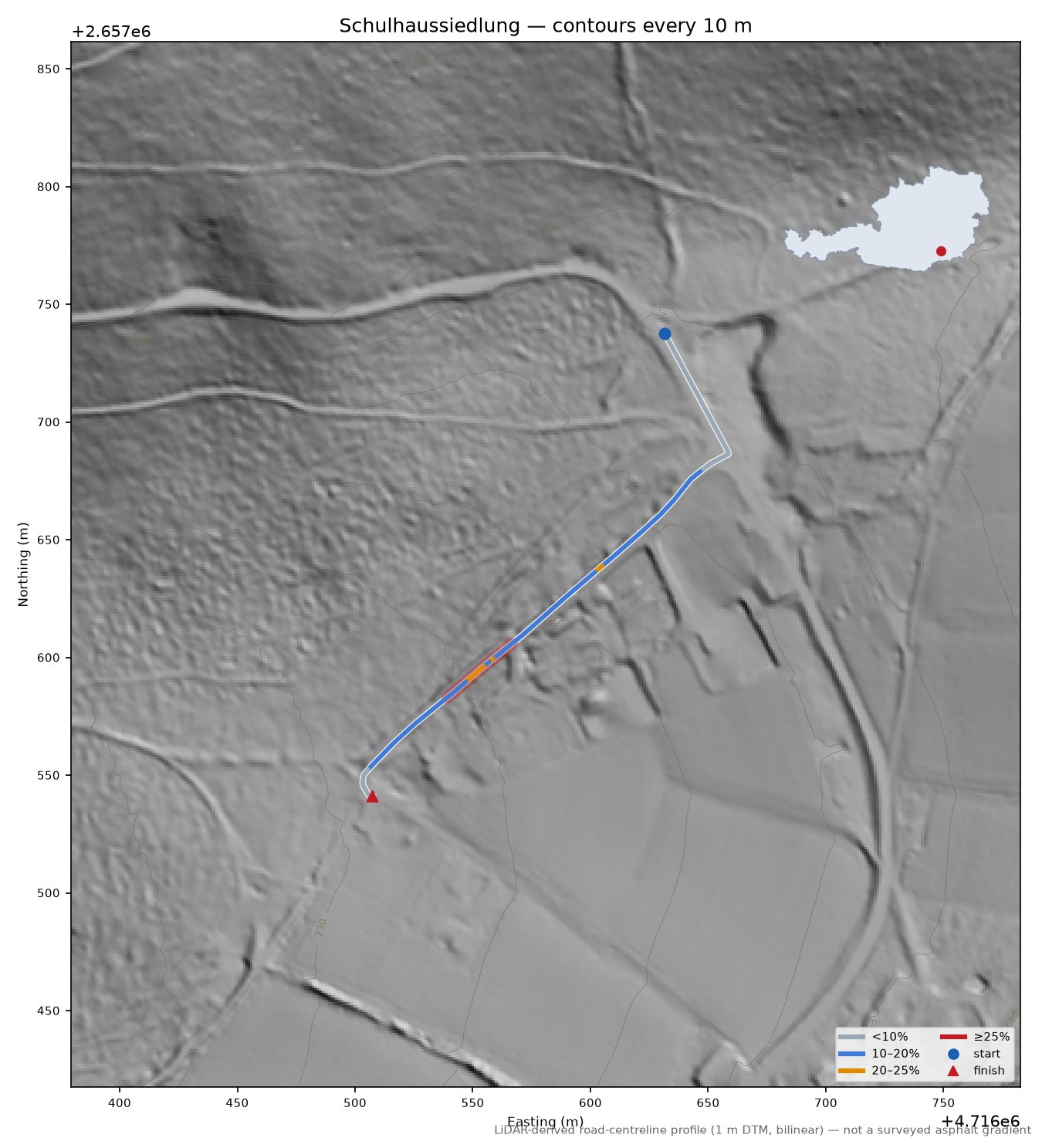 Schulhaussiedlung LiDAR hillshade map with contours