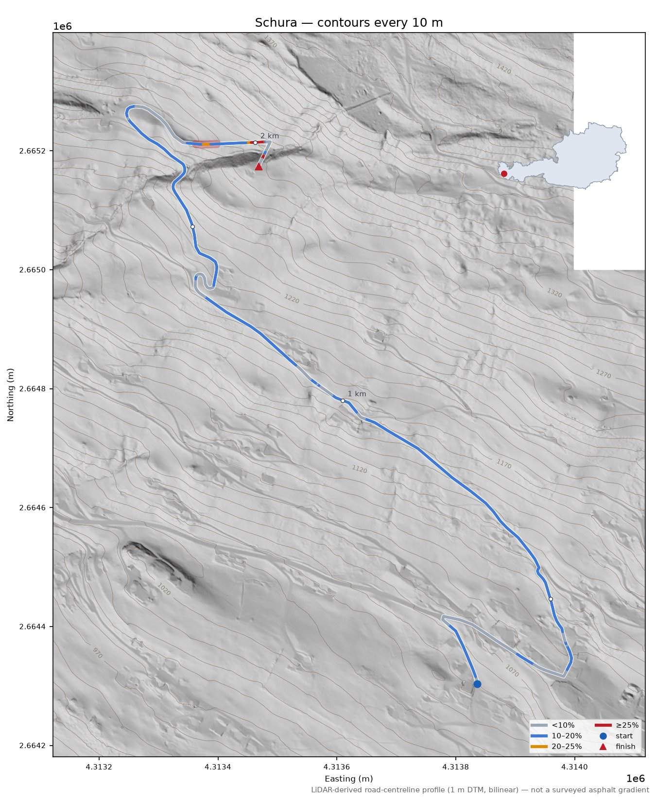 Schura LiDAR hillshade map with contours