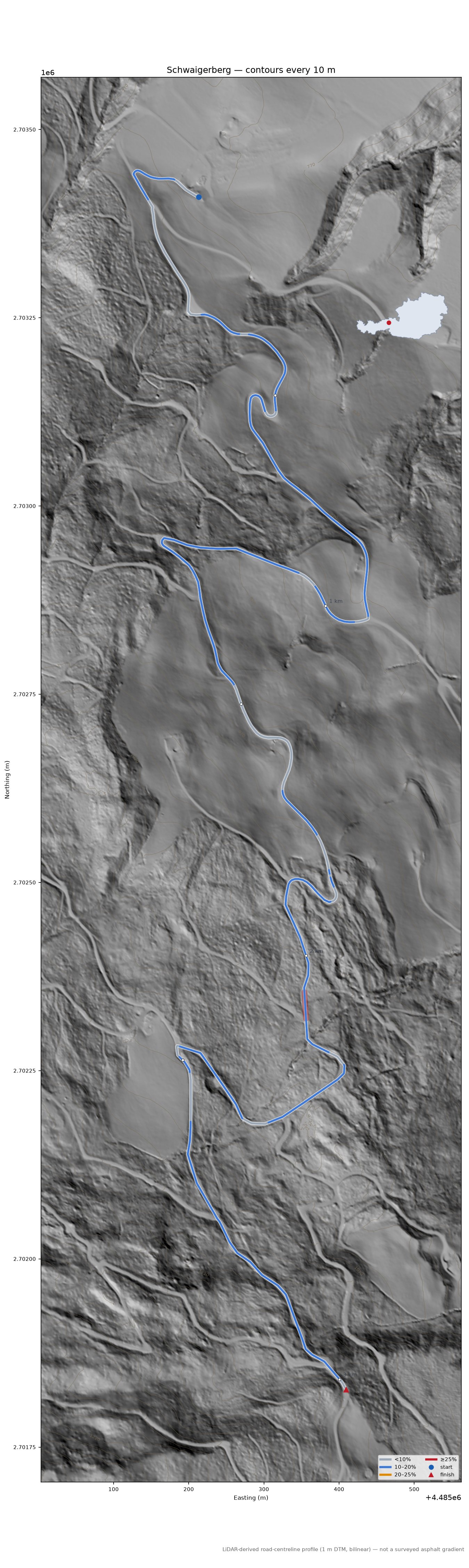 Schwaigerberg LiDAR hillshade map with contours