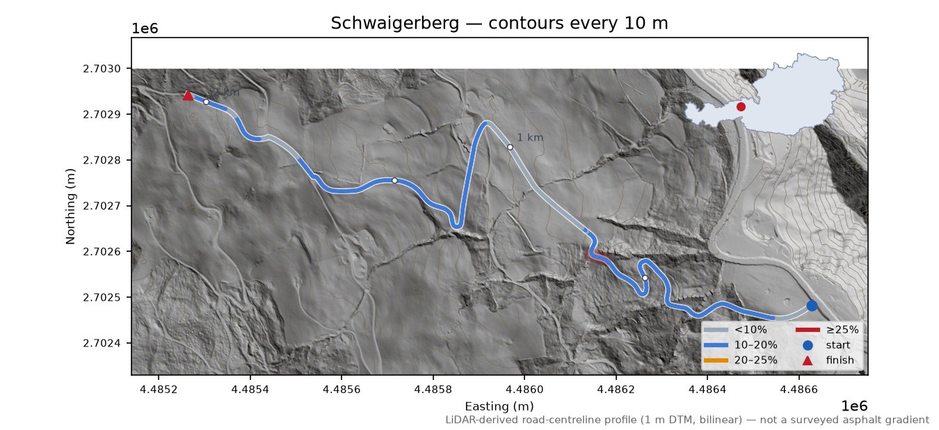 Schwaigerberg LiDAR hillshade map with contours