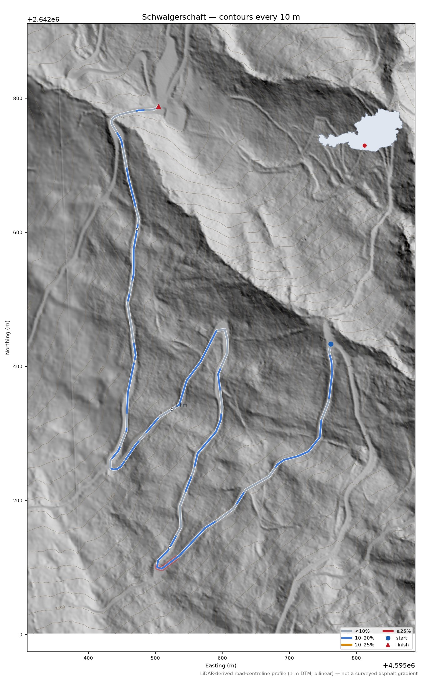 Schwaigerschaft LiDAR hillshade map with contours