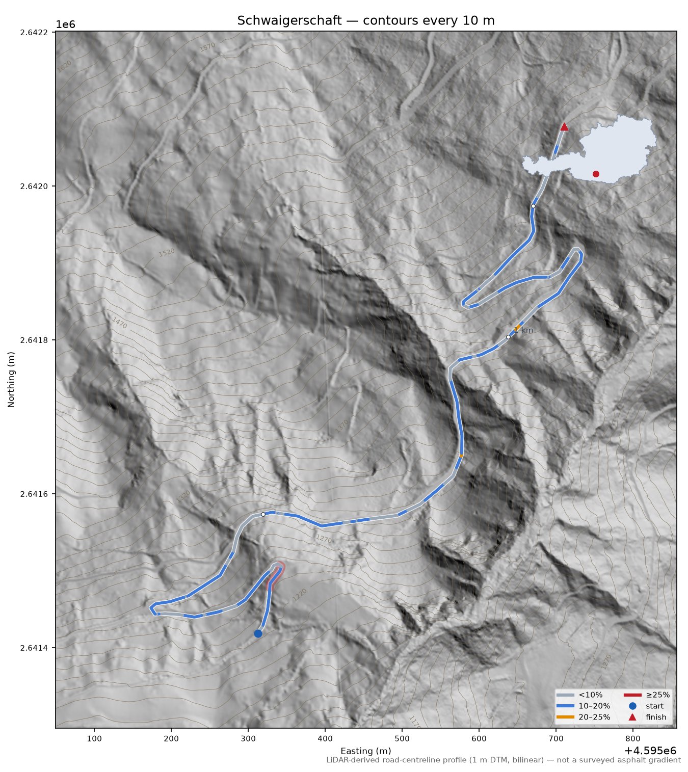 Schwaigerschaft LiDAR hillshade map with contours