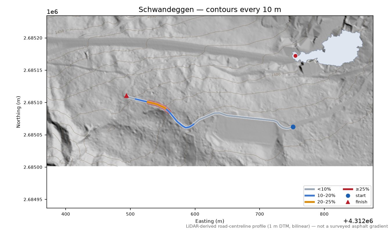 Schwandeggen LiDAR hillshade map with contours