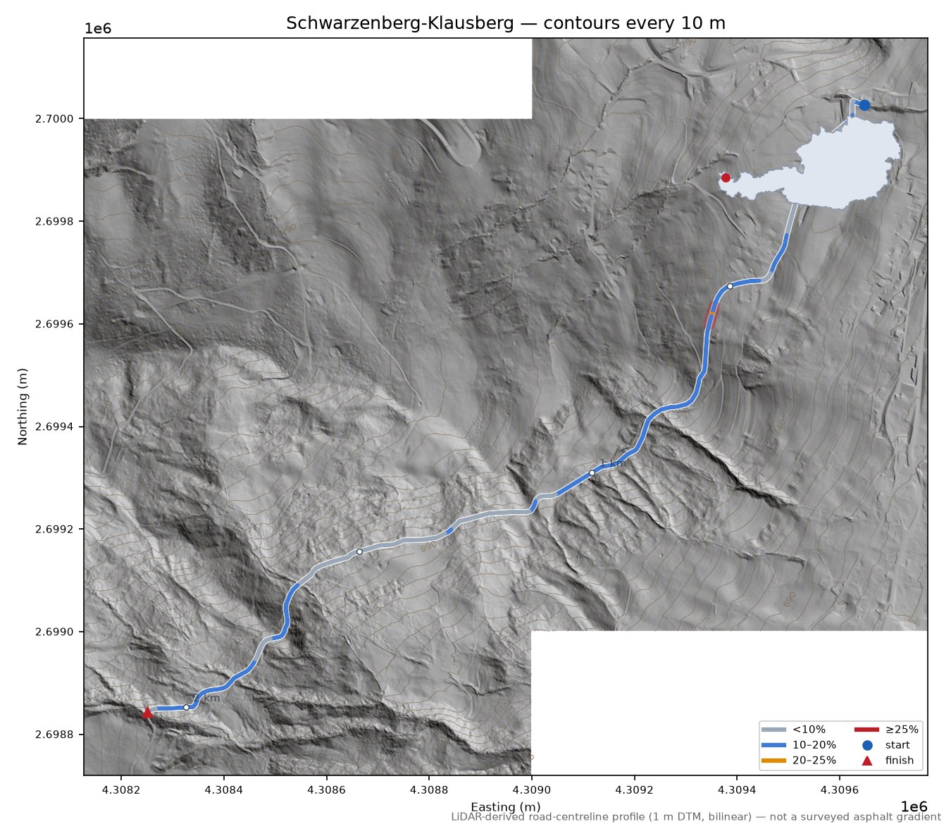 Schwarzenberg-Klausberg LiDAR hillshade map with contours