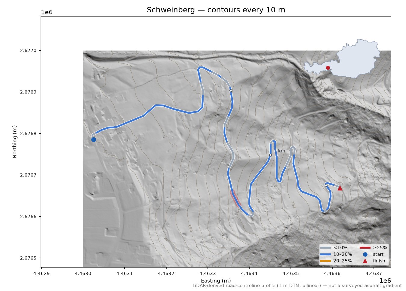 Schweinberg LiDAR hillshade map with contours