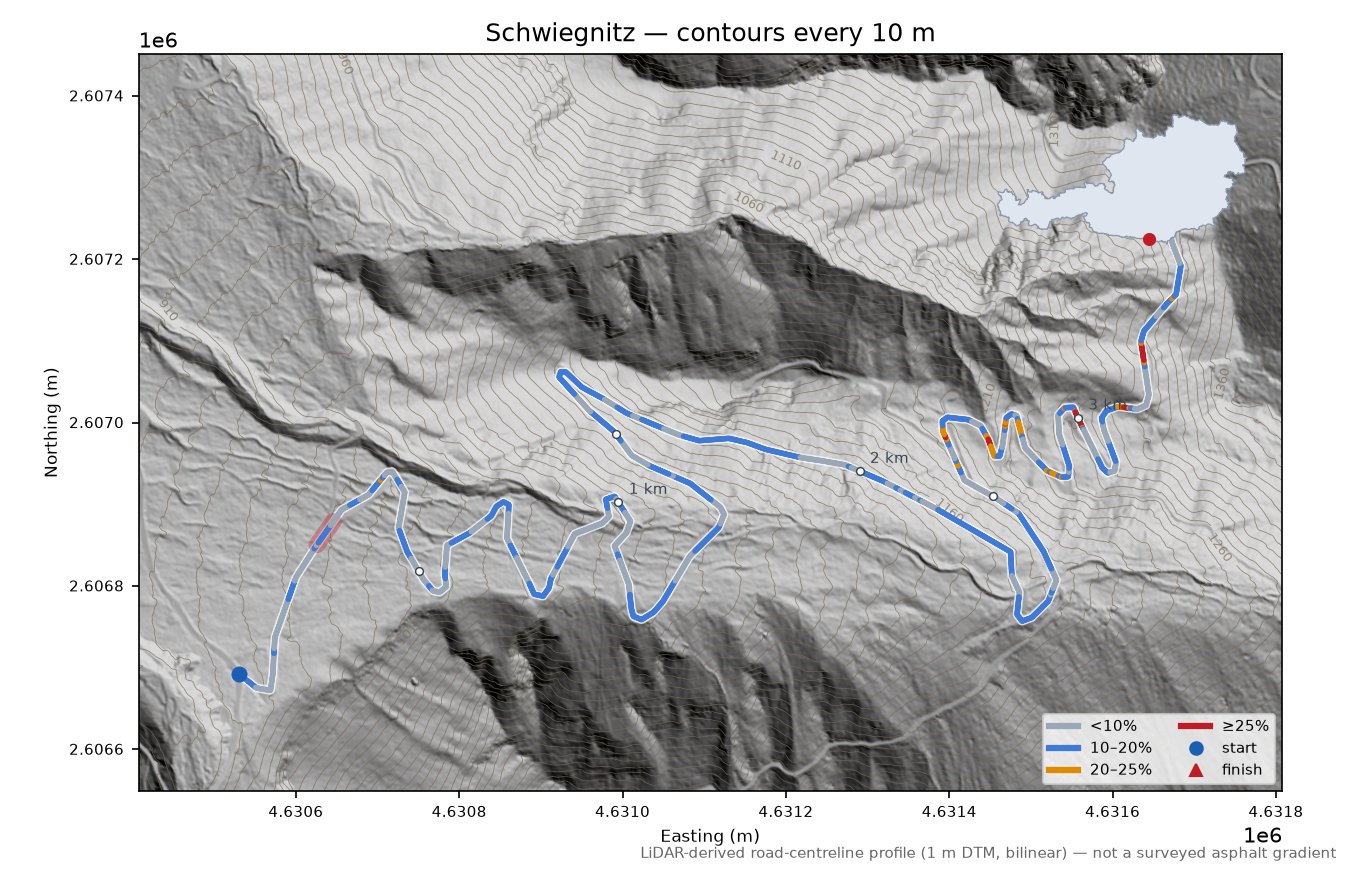 Schwiegnitz LiDAR hillshade map with contours